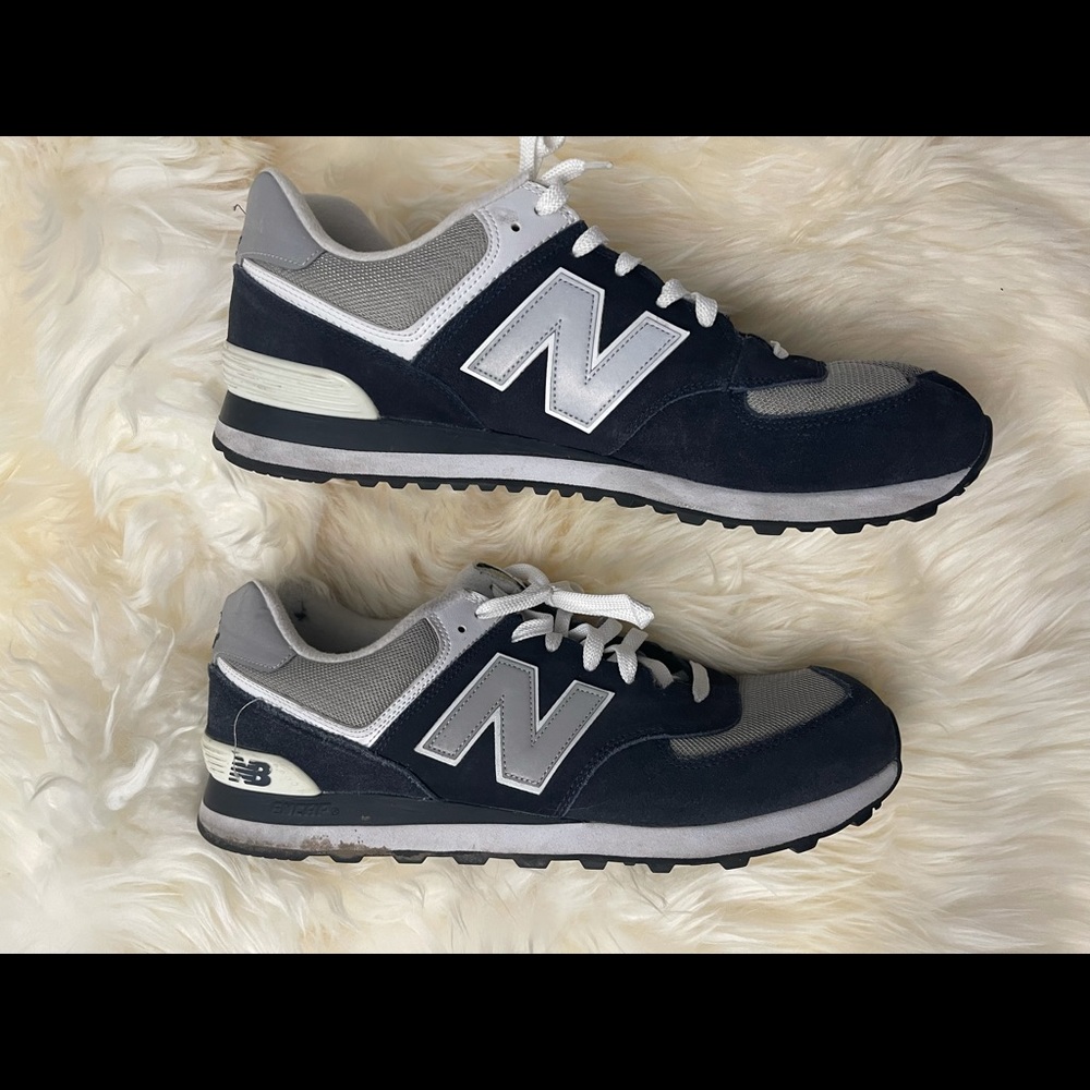 New Balance 574 blue, grey, and white size 16.